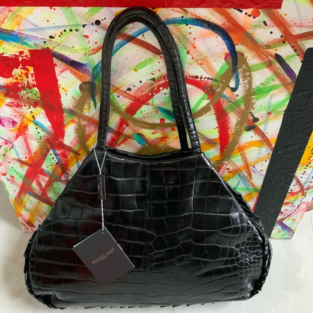 Renato Angi Black Leather Bag with Stones - Picture 13 of 15